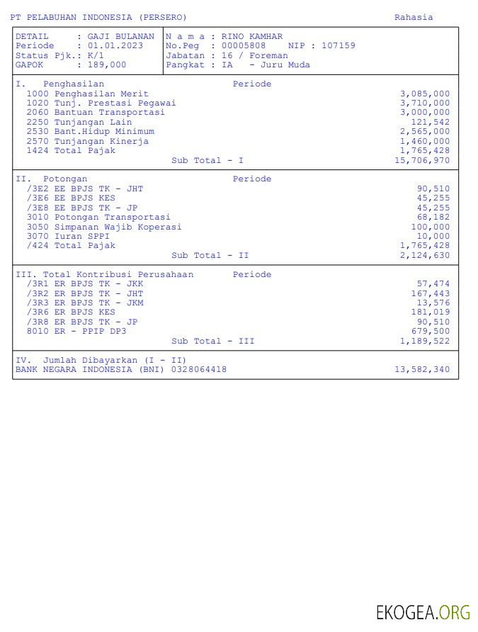 Talon de paie Pt pelabuhan indonesia (persero) aux formats PDF et Word